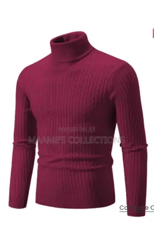 Unisex Plain Turtleneck Knit Sweater - Slim Fit