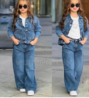 Girls Dotted Denim 3 Piece-Jacket Pant Tee Ages 1-10