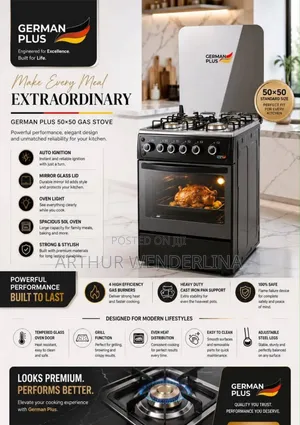 German Plus 50X50 4- Burner Gas Cooker With Oven Grill
