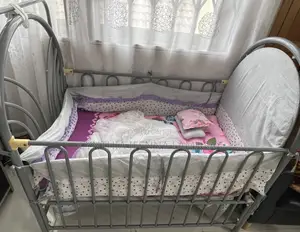 Durable Metal Baby Crib / Cot With Complete Bedding Set