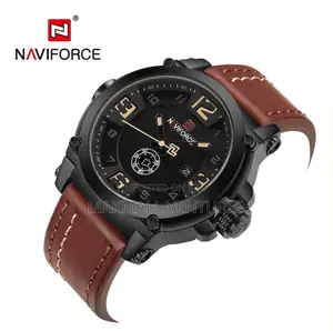 Coffee Brown and Black Naviforce Men Leather Watch