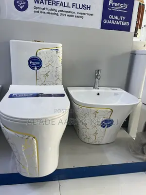 Frencia Toilet WC With Basin - Luxury White and Gold Marbel Design