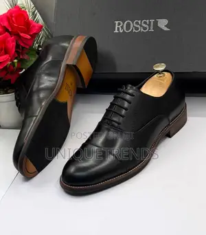 ROSSI Black Leather Oxfords Shoe
