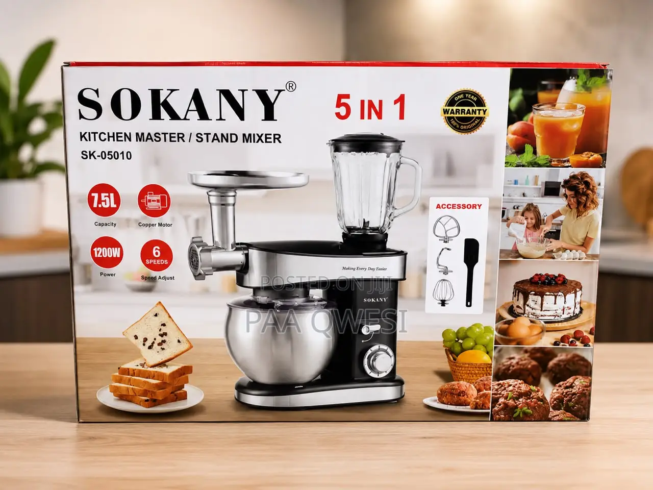 SOKANY 5-in-1 Kitchen Master Stand Mixer 7.5L 1200W SK-05010