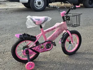 Light Blue Children's Bicycle Featuring a Training Wheels and Basket.