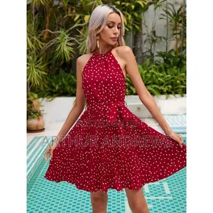 Women's Red Polka Dot Halter Neck Mini Dress