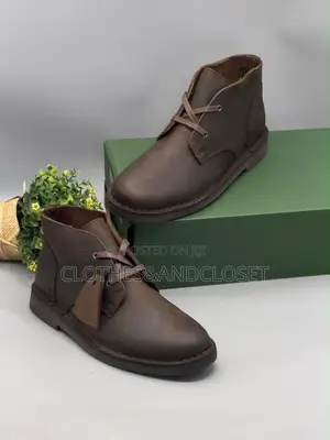 Brown Leather Clarks Desert Boots, a Classic Two-Eyelet Chukka Design