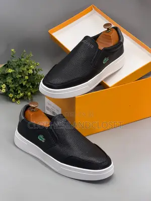 Men's Lacoste Gazon BL Slip-on Sneakers,a Textured Black Leather Upper