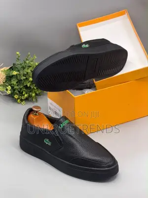 LACOSTE Tatalya Leather Slip-on Sneakers (All Black)