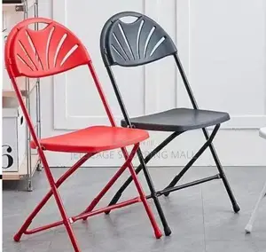 Plastic Fan-Back Folding Chair (Red Black)