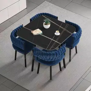 New Different Modern Faux Marble Dining Table Set With 4 Velvet Chairs