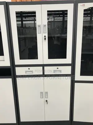 Metal Office Cabinet – 4-Door Storage Cabinet With Glass Doors Lock
