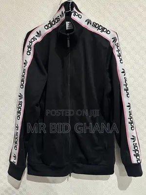 Black Adidas Originals Track Jacket With Pink Logo Tape