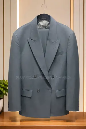 Men's Premium Double-Breasted Suit Size 36 (Grey-Blue)