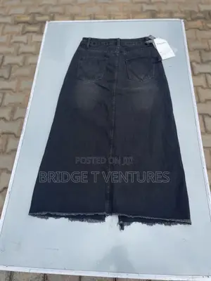 Blacked Washed Denim Maxi Skirt With Front Slit