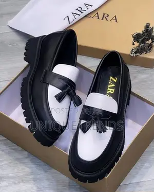 Original ZARA Black and White Chunky Leather Loafers