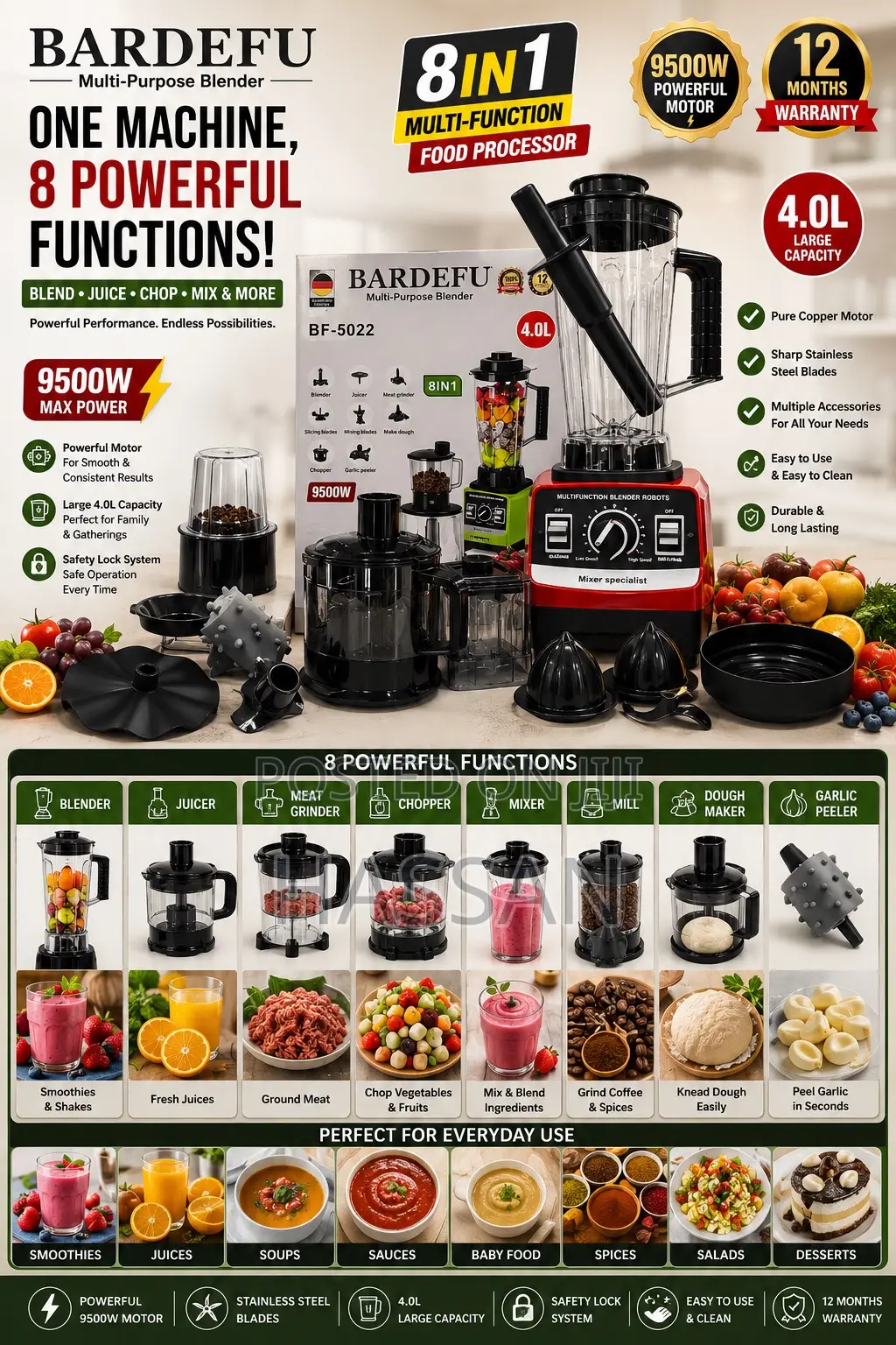 8in1 Multipurpose Blender 4Litres