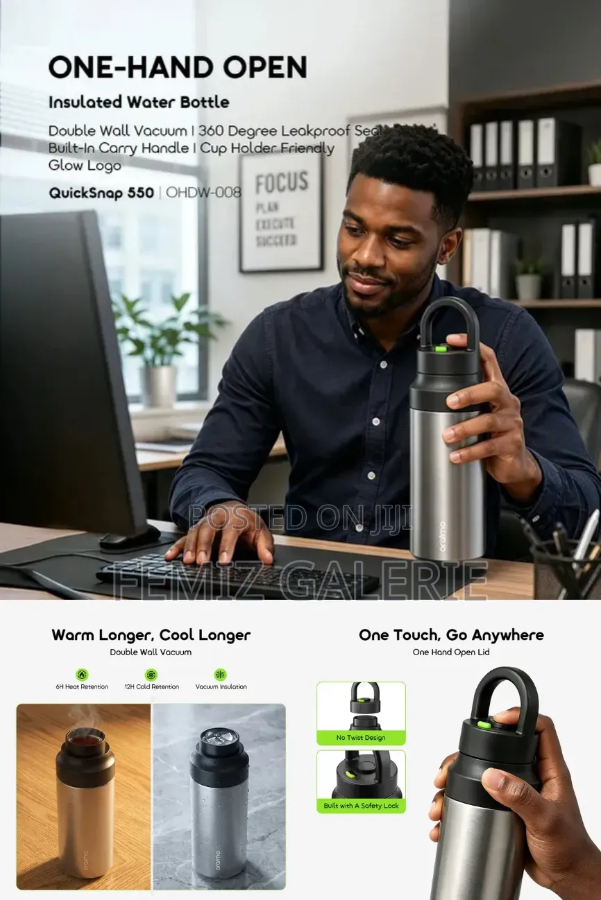 Oraimo QuickSnap 550 Portable Leakproof 550ml Insulated Water Bottle