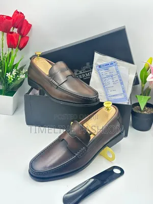 Quality Hermes Coffee Brown Men's Leather Loafers Shoes