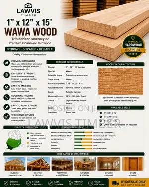 Premium Wawa Wood (Triplochiton Scleroxylon) 1” × 12” × 15ft
