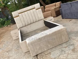 Light Brown Double Bed Frame With Side Drawers and Ottoman