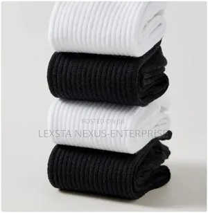 Double-Needle Mid-Calf Socks - Black and White