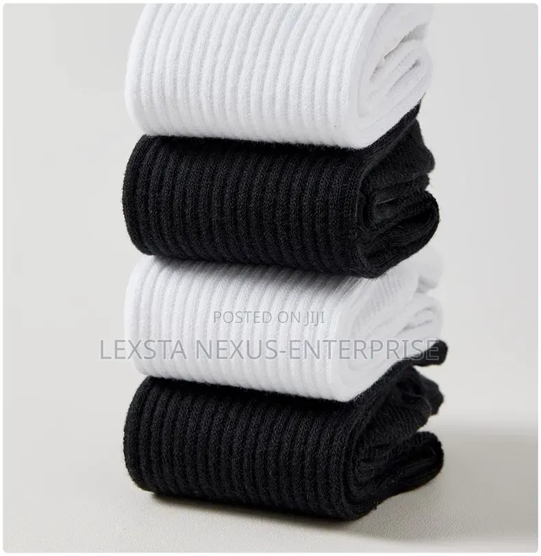 Double-Needle Mid-Calf Socks - Black and White