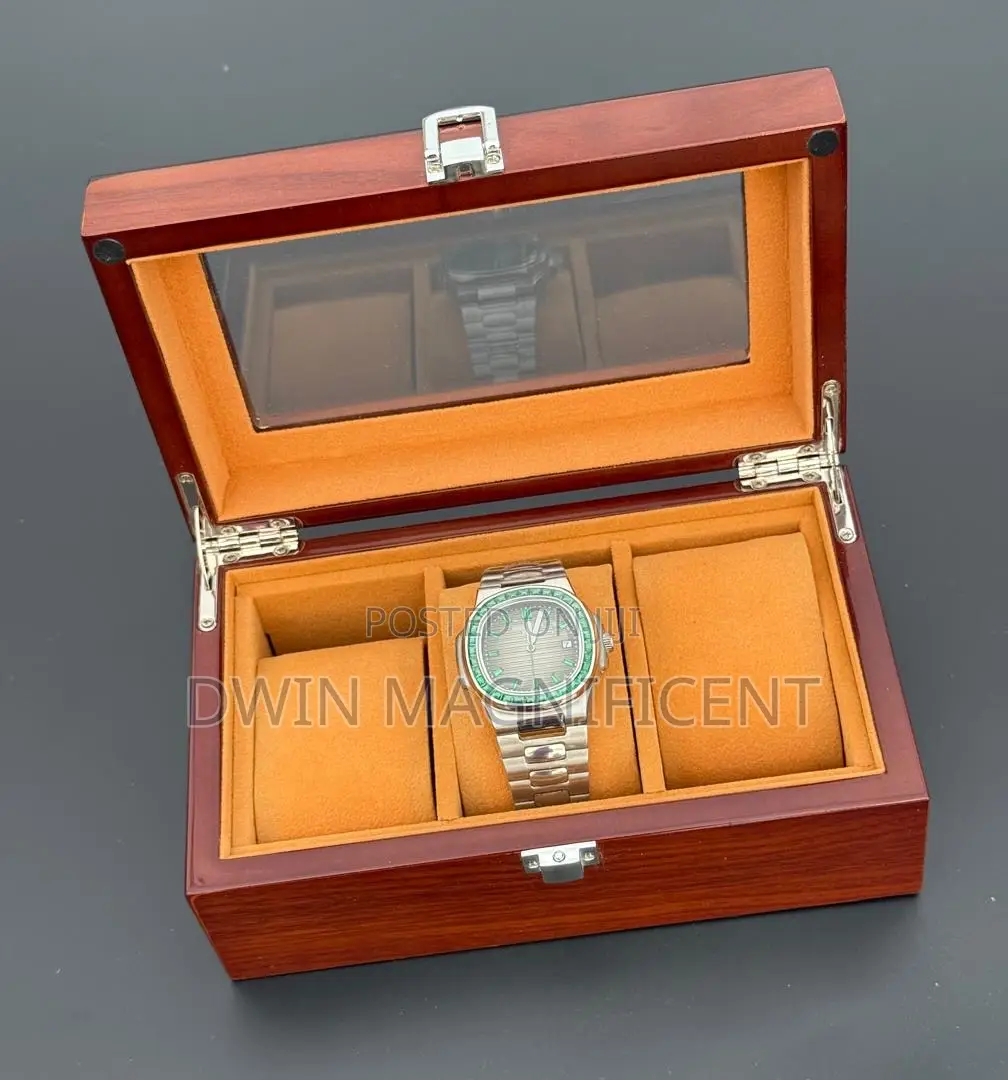 Chestnut Wooden Watch Box With a Glass Display Top