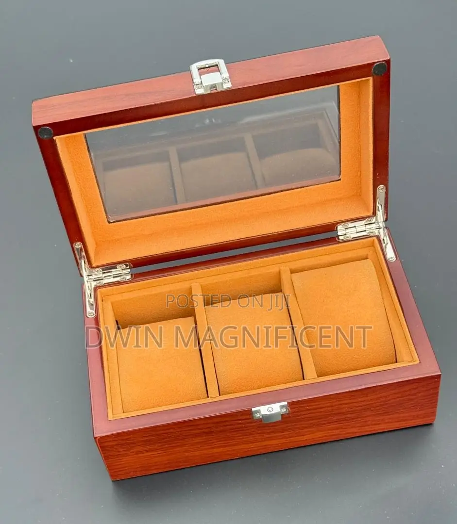 Chestnut Wooden Watch Box With a Glass Display Top