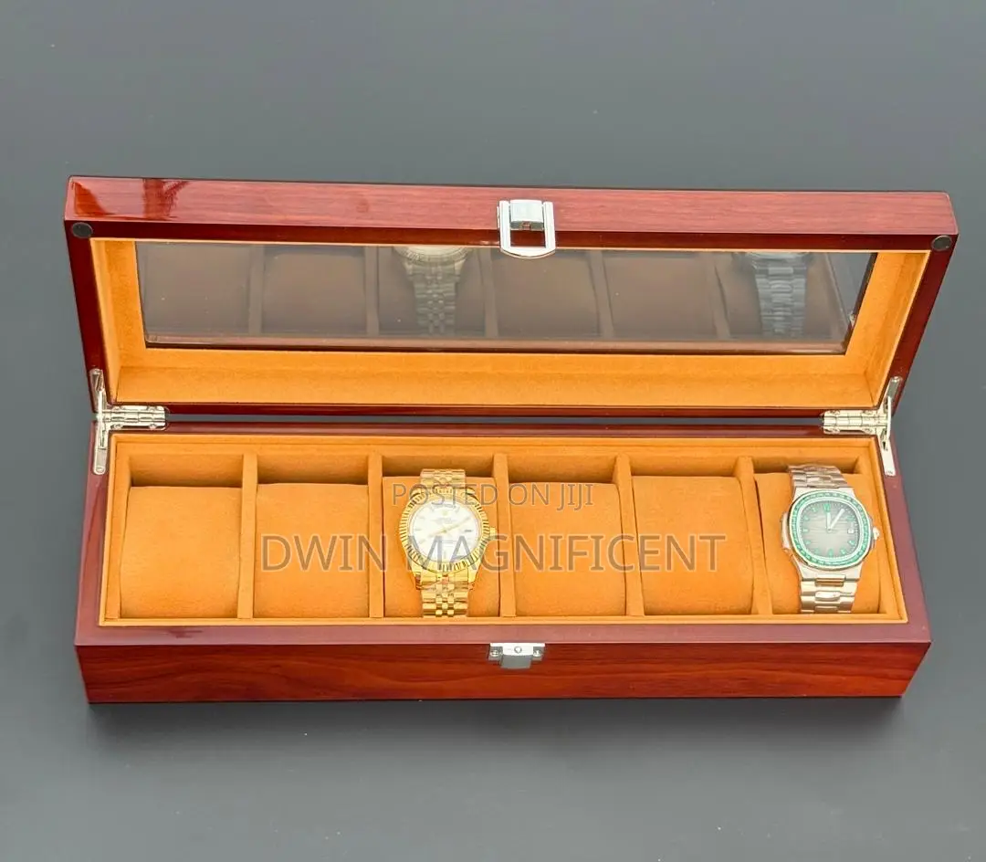 Chestnut Wooden Watch Box With a Glass Display Top
