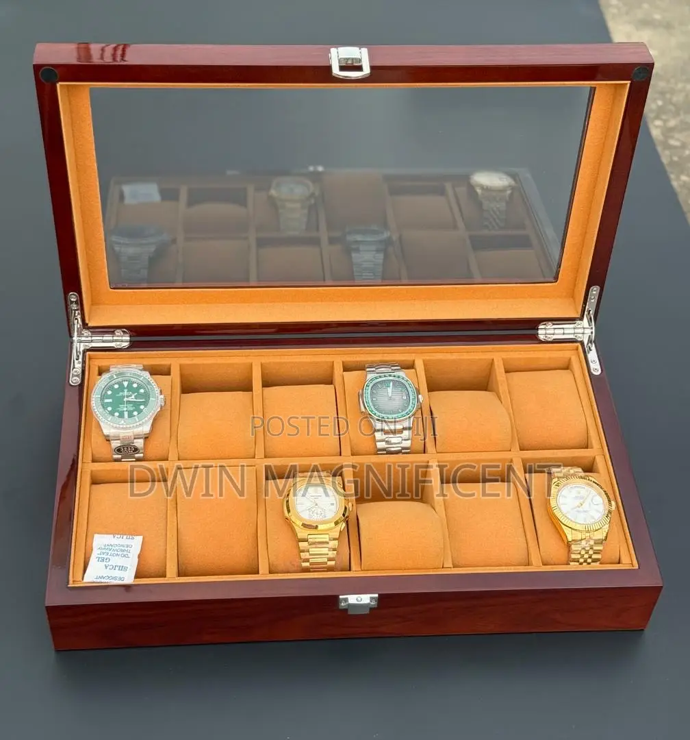 Chestnut Wooden Watch Box With a Glass Display Top