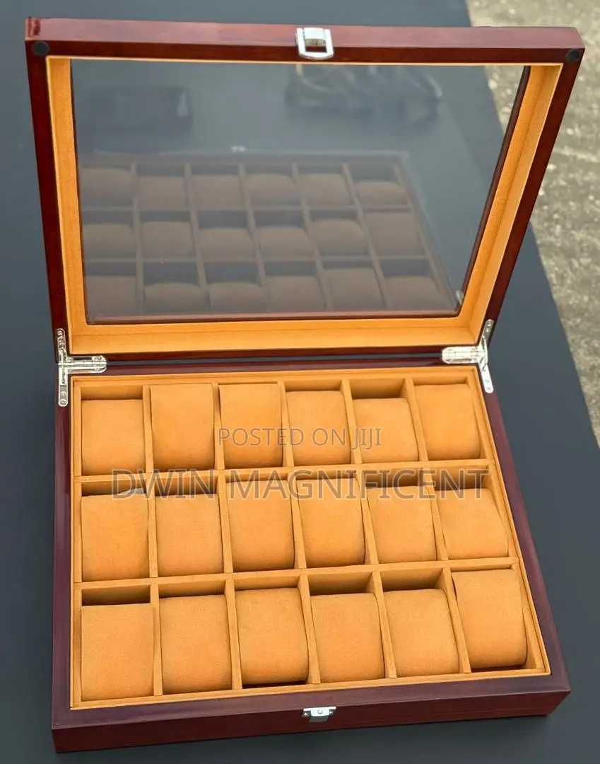 Chestnut Wooden Watch Box With a Glass Display Top