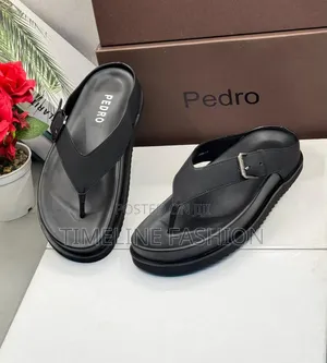 All Black Pedro Men's Leather Slippers