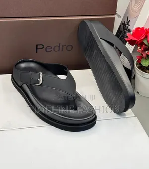 All Black Pedro Men's Leather Slippers