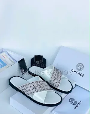 All White Versace Cross Leather Slippers 39-46