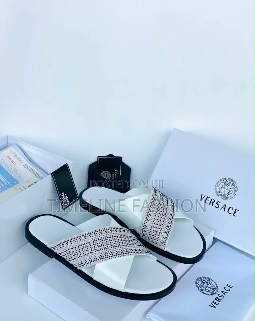 All White Versace Cross Leather Slippers 39-46