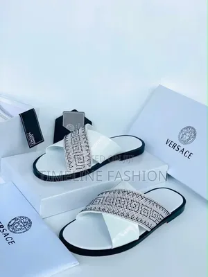 All White Versace Cross Leather Slippers 39-46