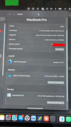 Laptop Apple MacBook Pro 2020 8GB Intel Core i5 SSD 256GB