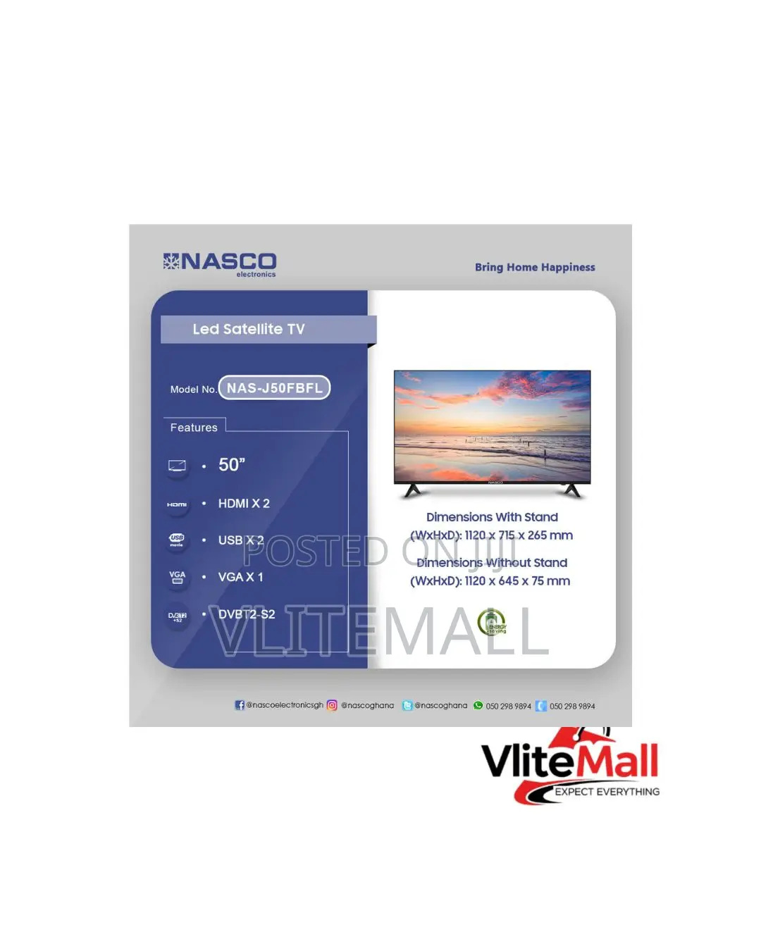 Nasco 50′′ LED Digital Satellite Television Sku: Nas-J50fbfl