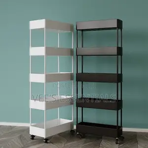 5-Tier Plastic Trolley Storage Rack – Spacious Durable