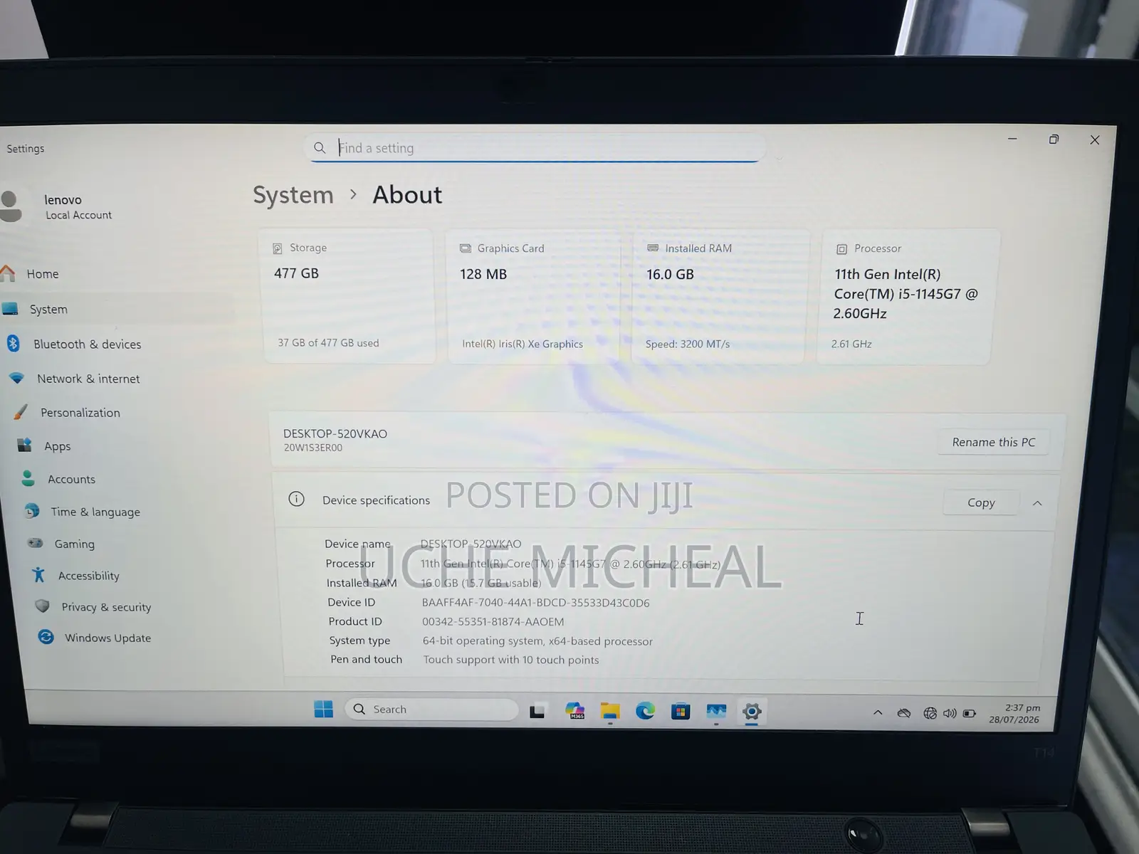 Laptop Lenovo ThinkPad T14 16GB Intel Core i5 SSD 512GB