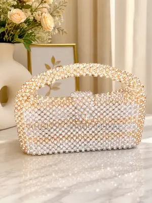 Luxe Pearl Beaded Handbag – Elegant Champagne Ivory Evening Clutch