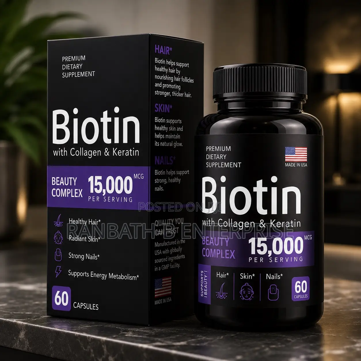 Biotin Beauty Complex 15,000 MCG – 60 Capsules