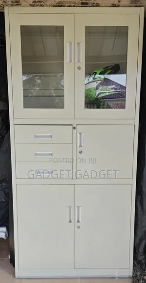 Professional 4-Door Office Cabinet Features Lockable Glass
Display