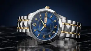 Men’s Quartz Stainless Steel Luminous Watch– Silver/Blue Dual Calendar