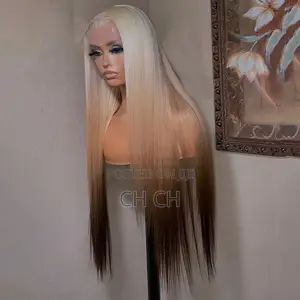 New 30 Inches Long Blonde and Brown Ombré Wig With a Kim K Closure