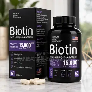 Biotin 15,000 MCG With Collagen Keratin – 60 Capsules