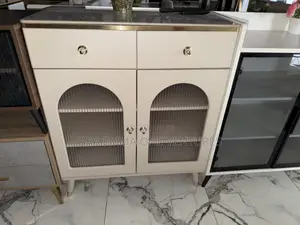 Luxury Cream Gold Storage Cabinet With Fluted Glass