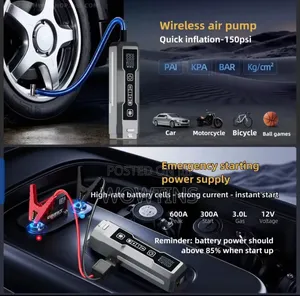 Multifunctional Vacuum Cleaner, Tire Inflator, Jump Starter Lighting