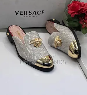 VERSACE Men’s Suede X Rhinestones Half Shoe (White)